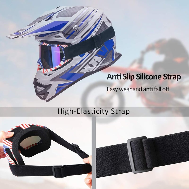4-FQ Motorcycle Goggles Dirt Bike ATV Motocross Riding Racing Glasses Windproof Dustproof Scratch Resistant Offroad Goggles(Flag frame+Color lens) - Image 5